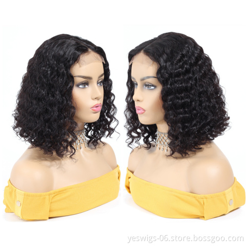 Women Lace Frontal 13*4 Wig For Beginners 1b Peruvian Natural Color Hair Remy Short Bob Cut Wholesale Peruvian Kinky Curly Wig